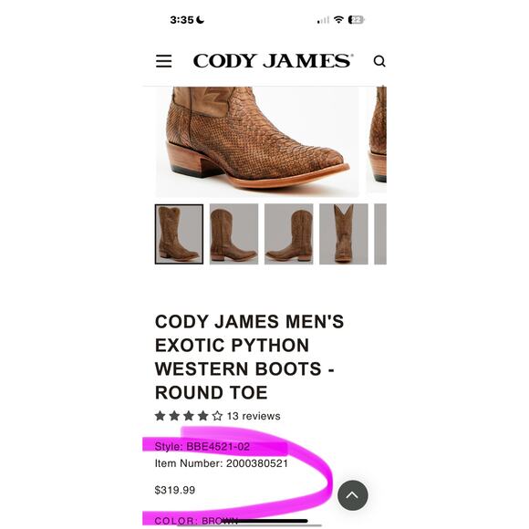 NEW Cody James Mens Exotic Python Western Boots Brown Round Toe Leather 8D‎ main image 8